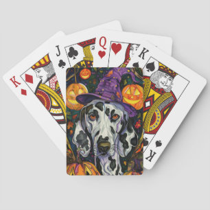 Spooky Dalmatian Dog Halloween Witch And Pumpkin Playing Cards