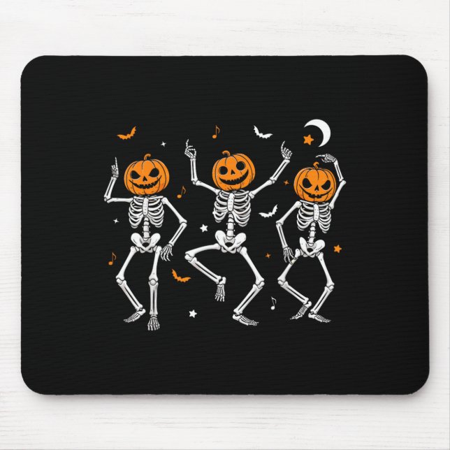 Spooky Dancing Pumpkin Head Skeletons Dance Funny Mouse Pad (Front)