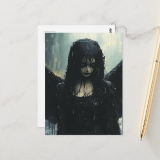 Spooky Dark Angel in Rain Fantasy Postcard