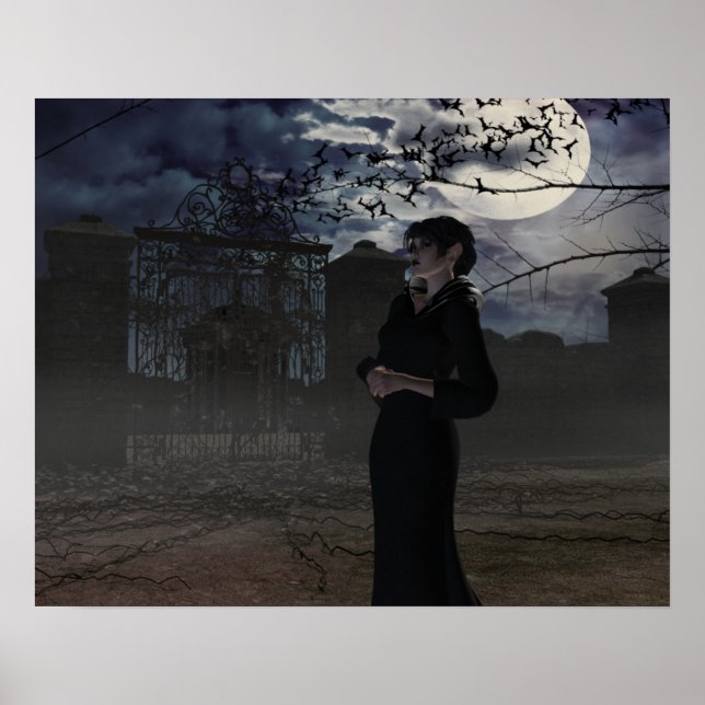 Spooky Dark Fairy in Moonlight Poster (Front)