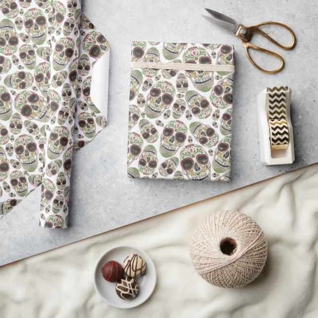 Spooky Day of the Dead Sugar Skulls Pattern Wrapping Paper (Crafts)