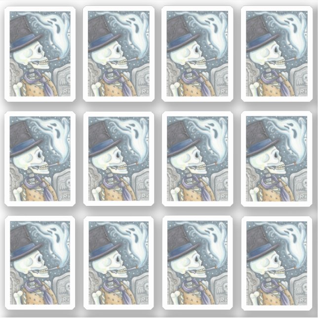 SPOOKY DEAD MAN SKELETON SMOKING GHOST IN CEMETERY (Front)