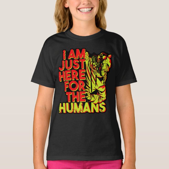 Spooky Devil Halloween Here for the Humans T-Shirt (Front)