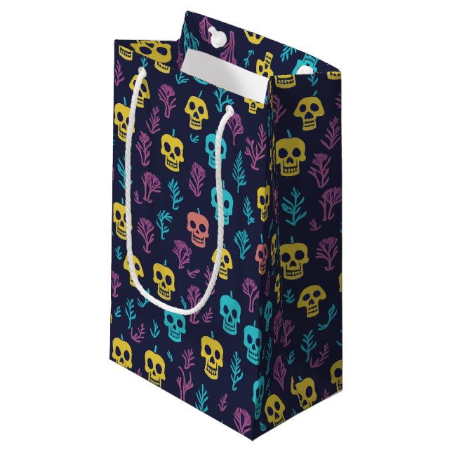 Spooky Dia De Los Muertos Colourful Skull Pattern Small Gift Bag (Front Angled)