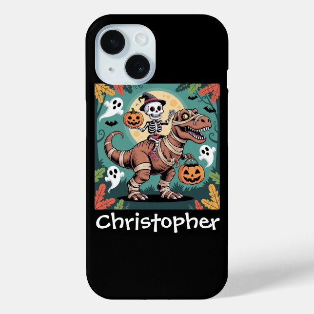 Spooky Dino Rider – Skeleton on Mummy T-Rex  Case-Mate iPhone Case (Back)