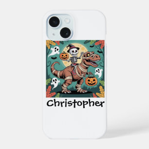 Spooky Dino Rider – Skeleton on Mummy T-Rex  iPhone 15 Case