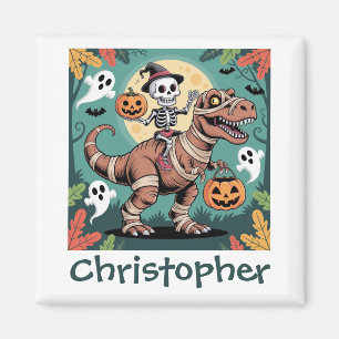 Spooky Dino Rider – Skeleton on Mummy T-Rex Magnet