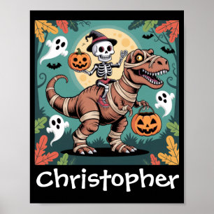 Spooky Dino Rider – Skeleton on Mummy T-Rex  Poster