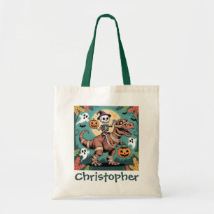 Spooky Dino Rider – Skeleton on Mummy T-Rex  Tote Bag