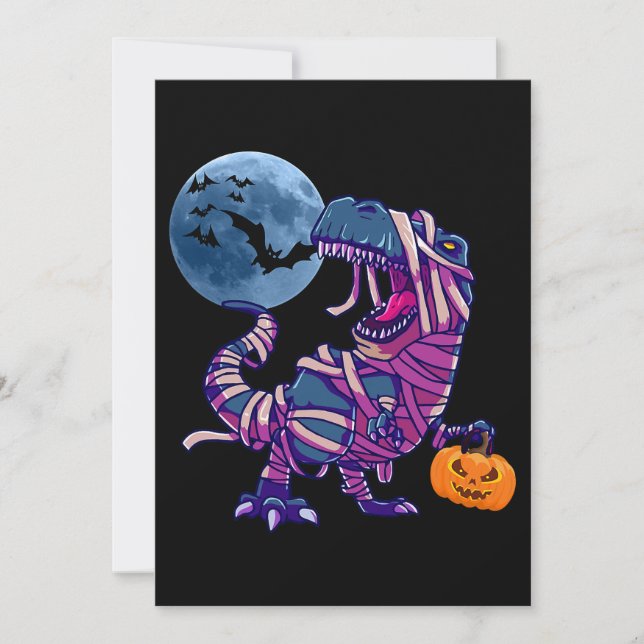 Spooky Dinosaur Halloween Dinosaur TRex with Pumpk Invitation (Front)