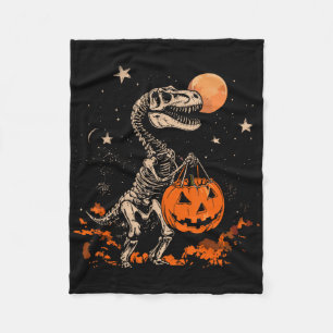 Spooky Dinosaur Skeleton Scary Pumpkin Moon Hallow Fleece Blanket