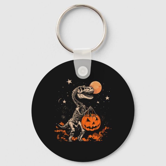 Spooky Dinosaur Skeleton Scary Pumpkin Moon Hallow Key Ring (Front)