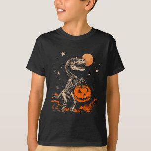 Spooky Dinosaur Skeleton Scary Pumpkin Moon Hallow T-Shirt