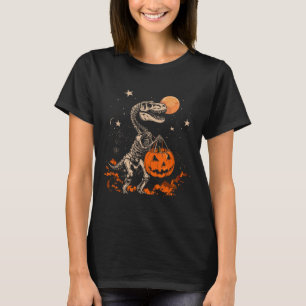 Spooky Dinosaur Skeleton Scary Pumpkin Moon Hallow T-Shirt
