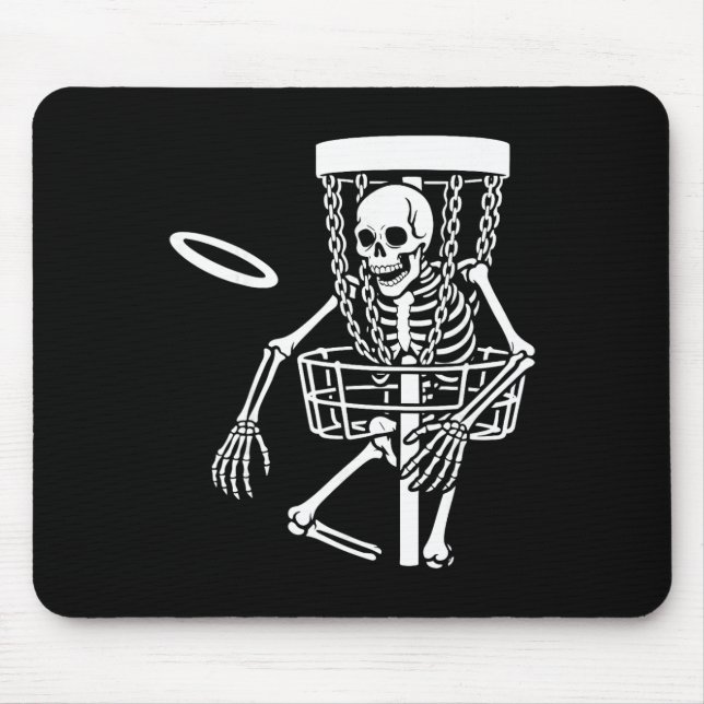 Spooky Disc Golfing Skeleton Halloween Disc Golf L Mouse Pad (Front)