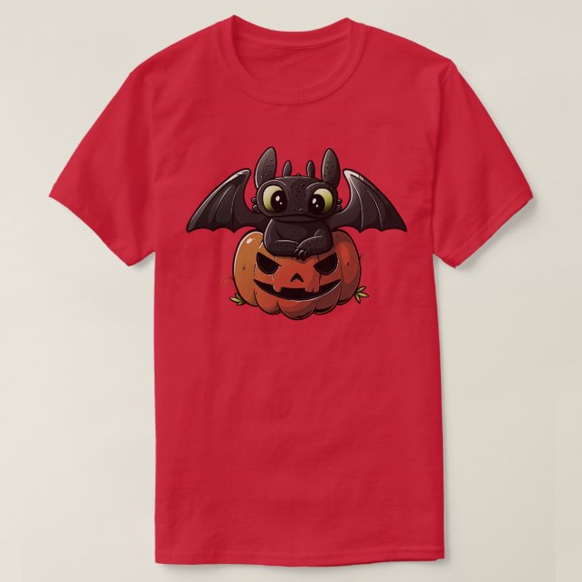Spooky Dragon Cute Funny Halloween Pumpkin TShirt  (Design Front)