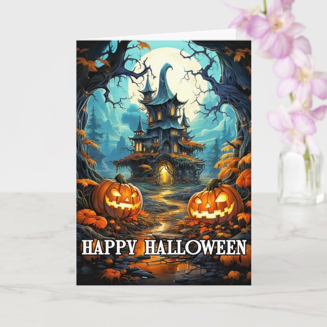 Spooky Dwelling Happy Halloween Card (Orchid)