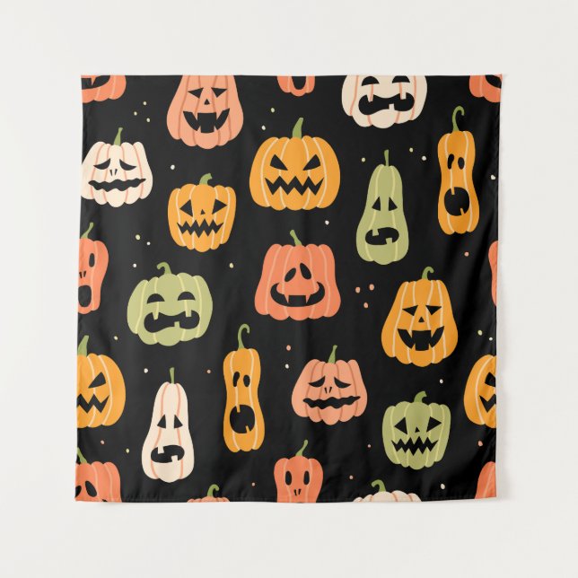 Spooky Elegance: Halloween Pumpkin Art Tapestry (Front)