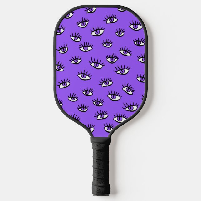 Spooky Evil Eyes Purple Halloween Pickleball Paddle (Front)
