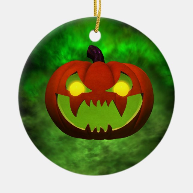 Spooky Evil HalloweenPumpkin Ceramic Tree Decoration (Front)