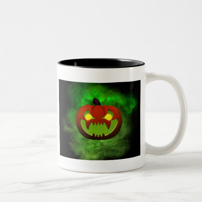 Spooky Evil HalloweenPumpkin Two-Tone Coffee Mug (Right)