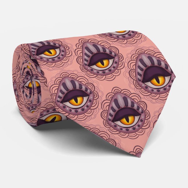 Spooky Eye Pink Witchy Halloween Tie (Rolled)