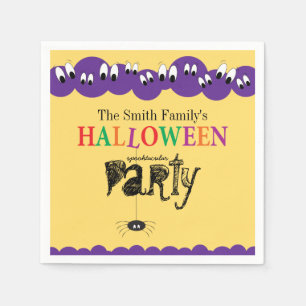 Spooky Eyes Spider Add Name Halloween Party Napkin