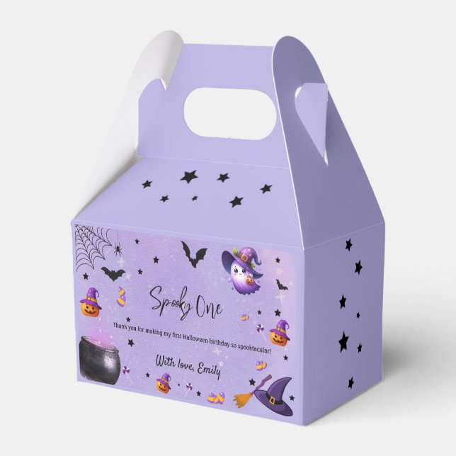 Spooky First Birthday Halloween Purple Favour Box (Front Side)