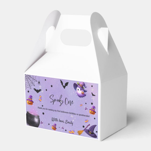 Spooky First Birthday Halloween Purple Favour Box (Front Side)