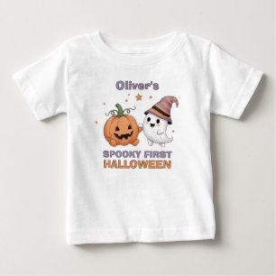 "Spooky First Halloween" Cute Ghost & Pumpkin Baby T-Shirt