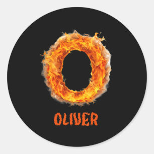 Spooky Flame Oliver Halloween Letter Boys Name Classic Round Sticker