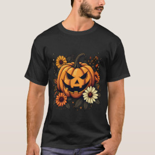 Spooky Floral   Autumn Fall Pumpki Halloween  T-Shirt