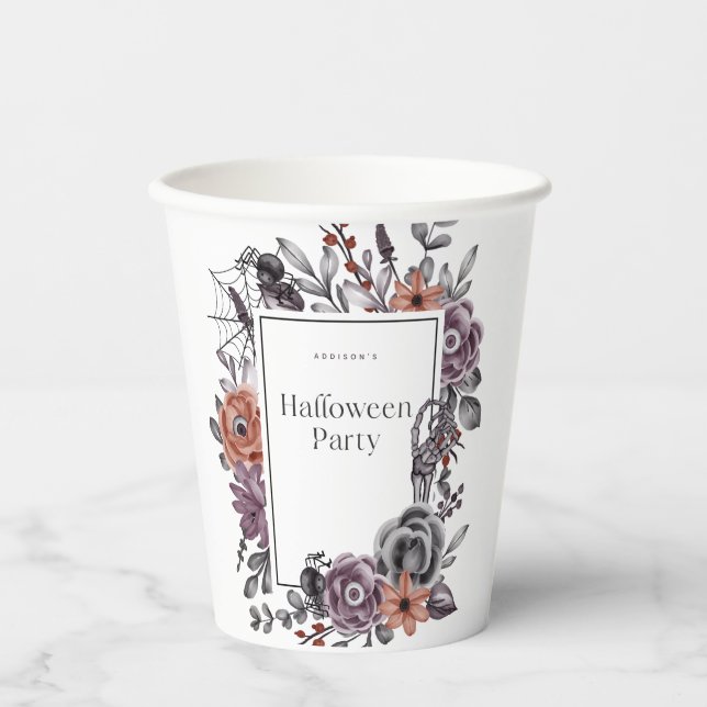 Spooky Floral Halloween Birthday Party Card Paper Cups (Front)