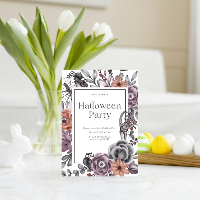Spooky Floral Halloween Birthday Party Invitation Postcard (Creator Uploaded)