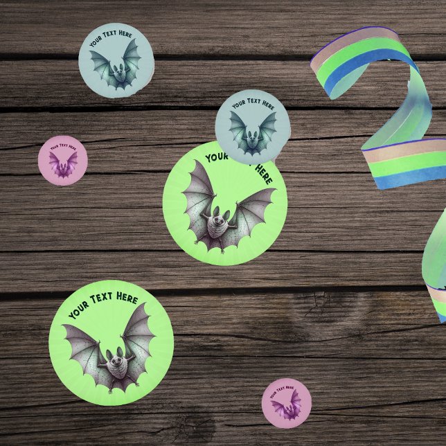 Spooky Flying Bats Greens Blues Pinks Confetti (colourful spooky flying bats in green, blue, and pink on table confetti.)