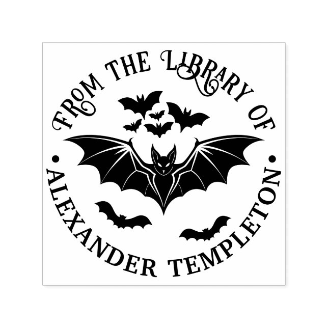 Spooky Flying Bats Library Book Name Self-inking Stamp (Design)