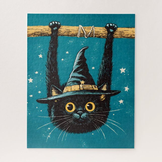 Spooky Flying Black Cat Witch Jigsaw Puzzle (Vertical)
