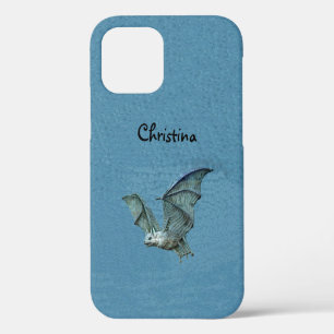 Spooky Flying Blue Bat White Face Wings Spread iPhone 12 Case