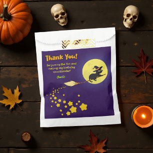 Spooky Flying Witch Black Cat Cute Thank You Party Favour Bags