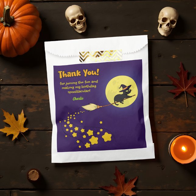 Spooky Flying Witch Black Cat Cute Thank You Party Favour Bags (Creator Uploaded)