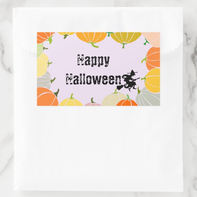 Spooky Flying Witch's Orange Pumpkings Rectangular Sticker (Bag)