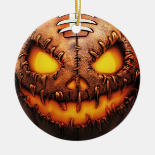 Spooky Football Pumpkin Face Halloween Ceramic Tree Decoration
