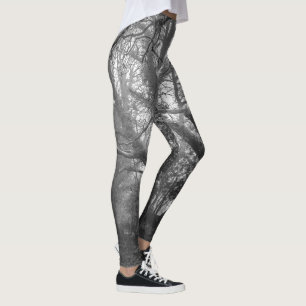 Spooky Forest Black and White Photography Leggings