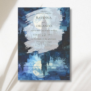 Spooky Forest Castle Moonlake Romance Wedding Invitation