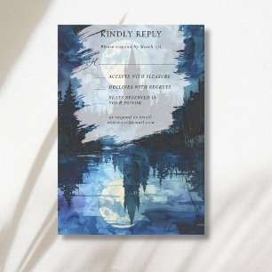 Spooky Forest Castle Moonlake Romance Wedding RSVP Card