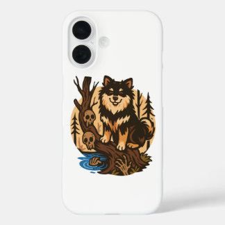 Spooky Forest Dog with Skulls Horror Art iPhone 16 Case