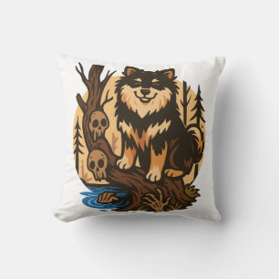 Spooky Forest Dog with Skulls Horror Art Cushion