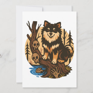 Spooky Forest Dog with Skulls Horror Art Invitation