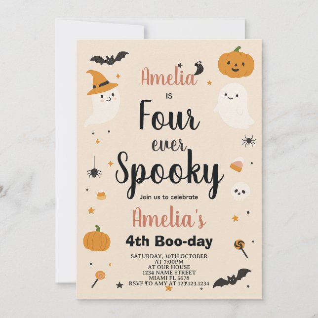 Spooky Four Ever Kids Halloween Birthday Invite (Front)