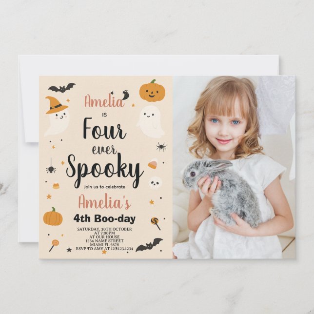 Spooky Four Ever Kids Halloween Birthday Invite (Front)
